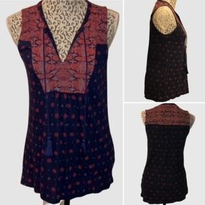 Lucky Brand Mixed Print Tank Top Navy Blue & Red, EUC - Size XS